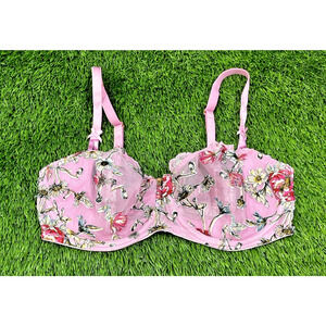Victoria Secret Push Up No Padding Bra 34DD Underwire Pink Floral Lilac